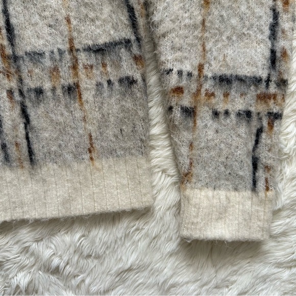 Current/Elliott Sweater The Bets Mohair Full Zip Cardigan Jacket Plaid Cream M - Picture 6 of 12